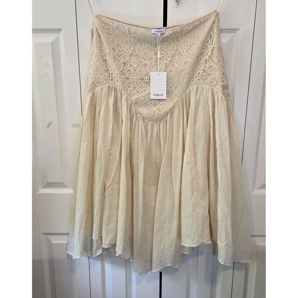 Parker Ivory Sun Lace Yoke Flowy Skirt SK93091889Y Cream Boho Size 14 NEW - Picture 2 of 16